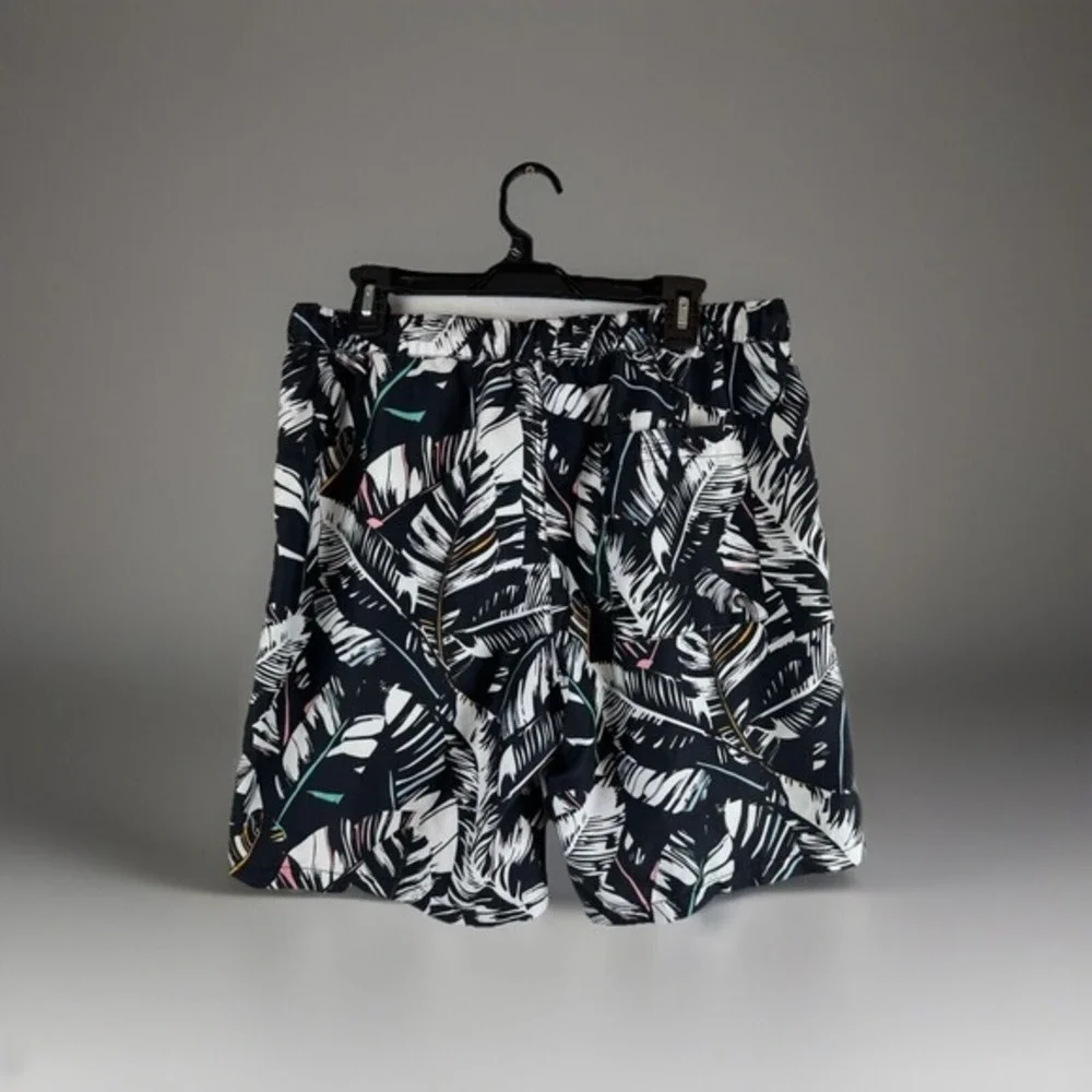 Empyre Men's L Large Ollie Swim Trunks Tropical Surf Lined Black‎ & White
